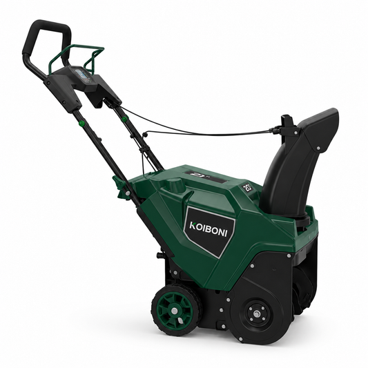KOIBONI SnowMaster 20-inch single-stage auger snow blower with durable auger and chute for efficient snow removal.