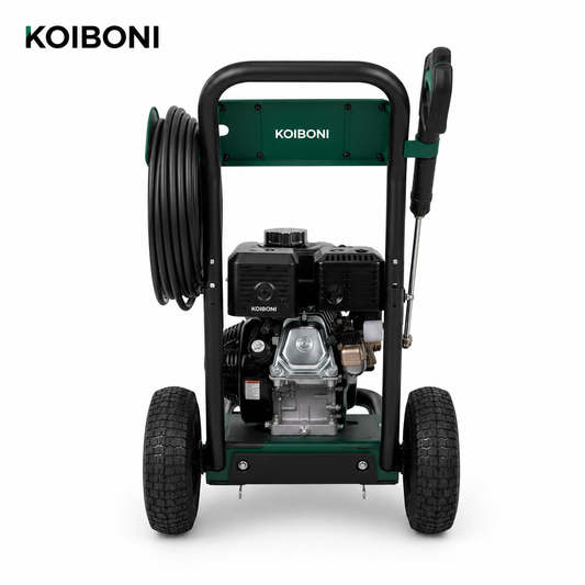 KOIBONI HydroForce 3450 gas pressure washer with adjustable spray wand and high-pressure nozzle for outdoor cleaning tasks.