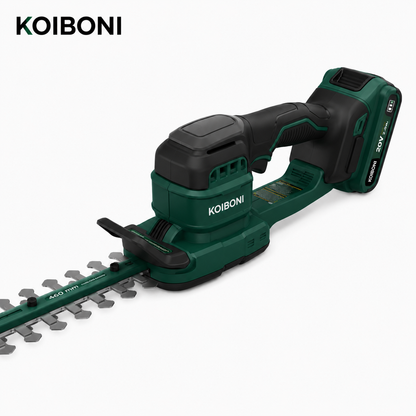 KOIBONI TrimPro 25V cordless hedge trimmer with dual blades, ergonomic handle, and compact design for easy garden trimming.