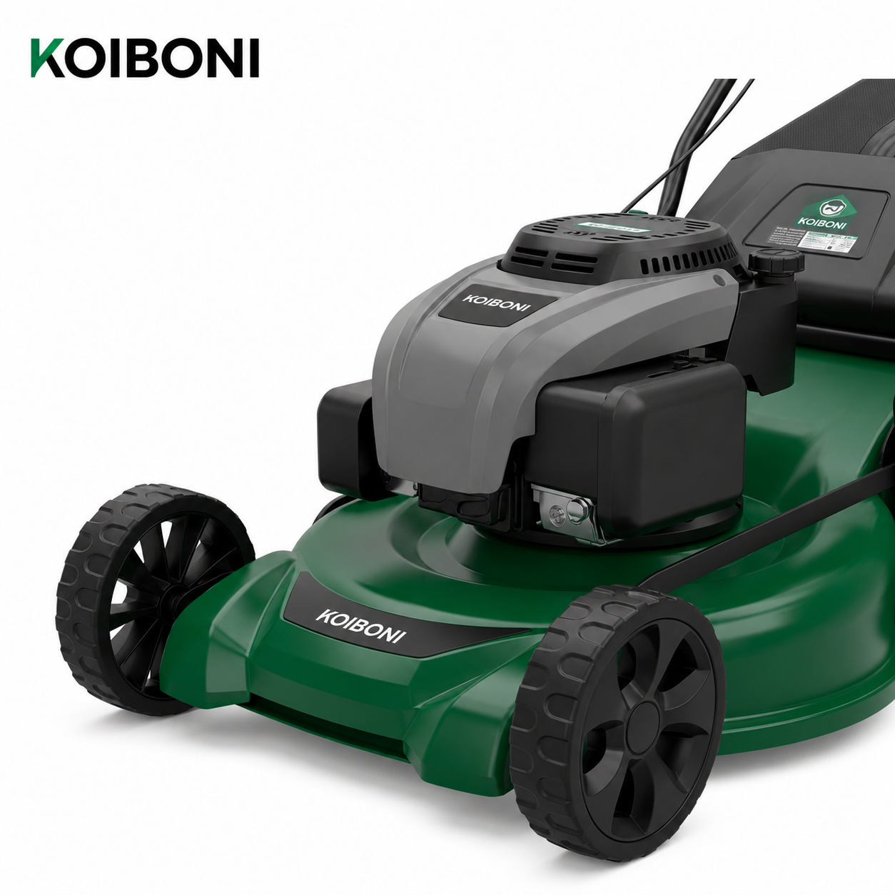 KOIBONI TurfMaster 20-inch 185cc power move 3-in-1 lawn mower with grass collection and adjustable cutting height.