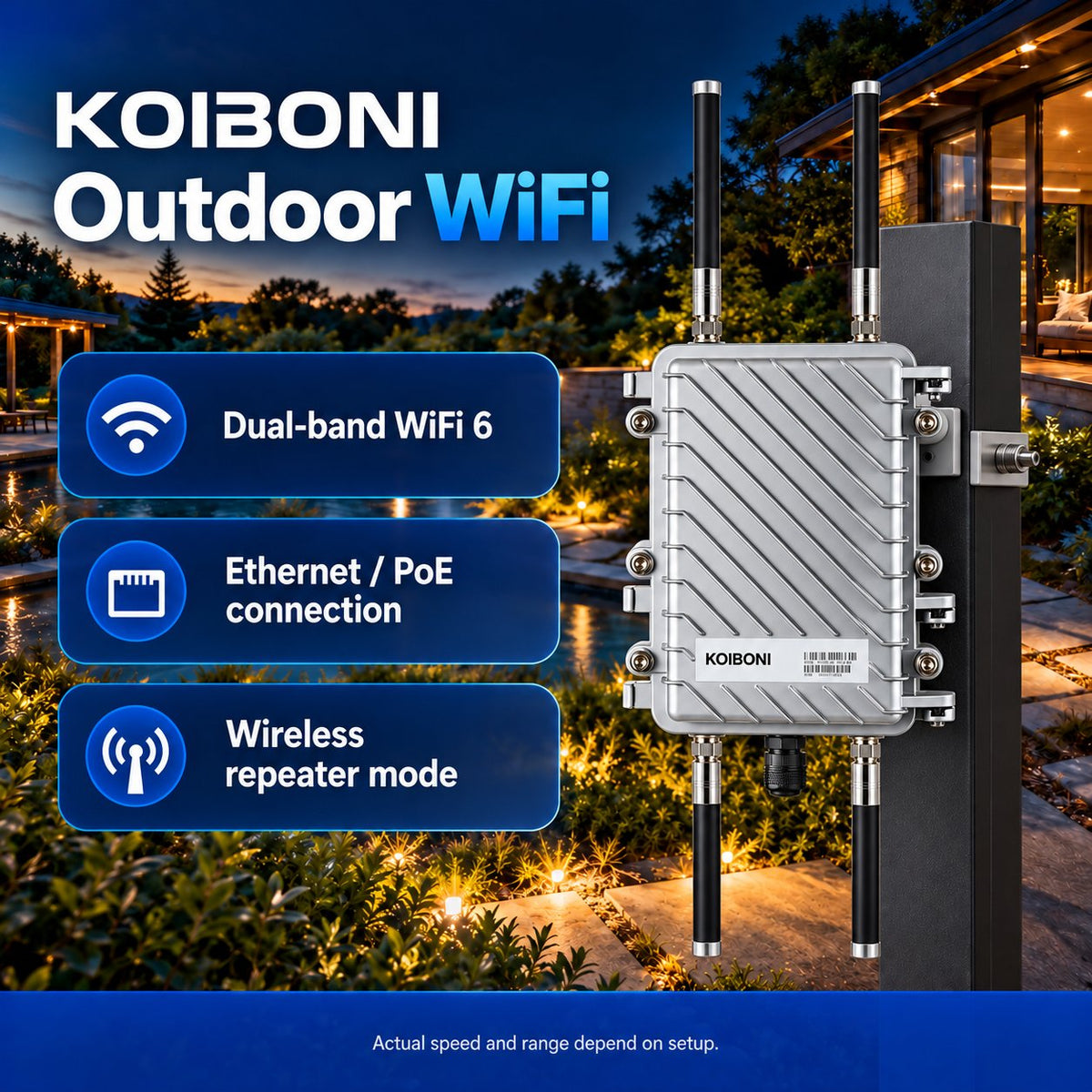 KOIBONI Outdoor WiFi feature overview with four-antenna extender