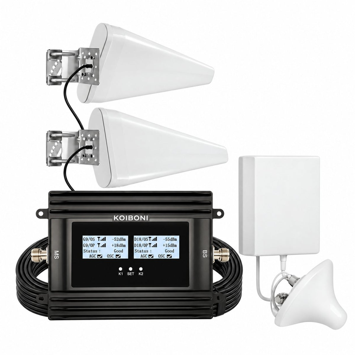 KOIBONI Pro Dual booster kit with two outdoor antennas and two indoor antennas